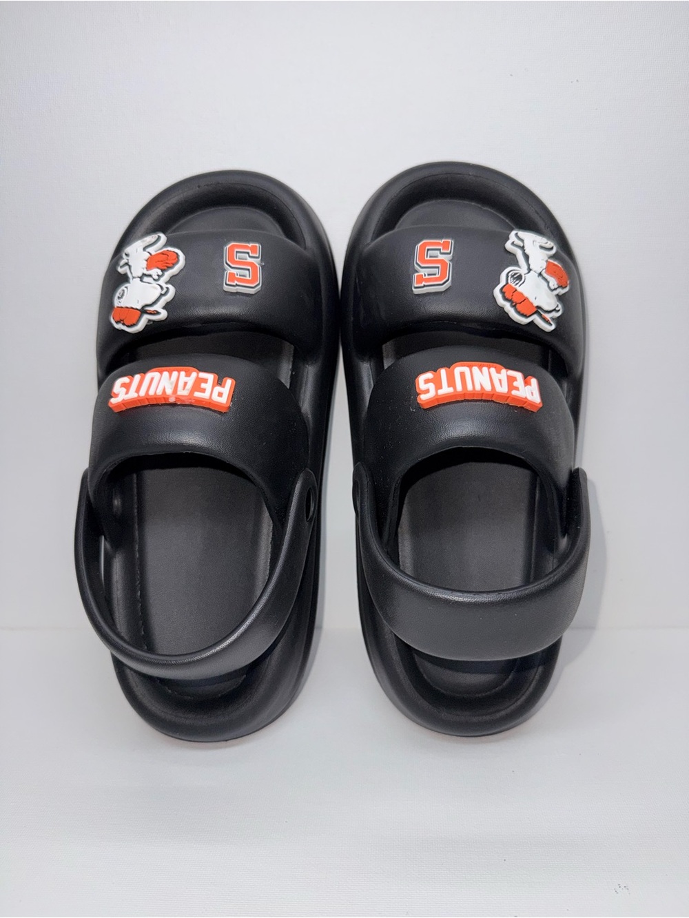 PEANUTS CROCS Black  Sandals with Orange Logo Accents SNOOPY